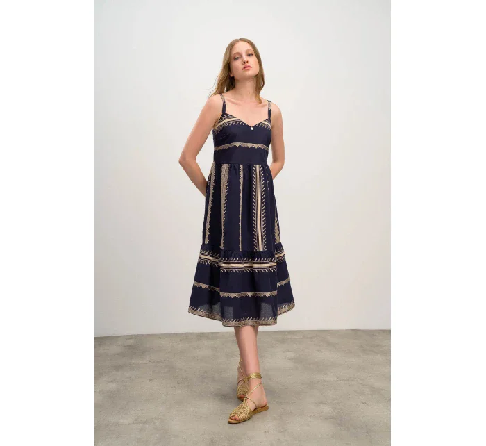 Dámské šaty 16501 Tmavě modrá s béžovou vzor - Vamp