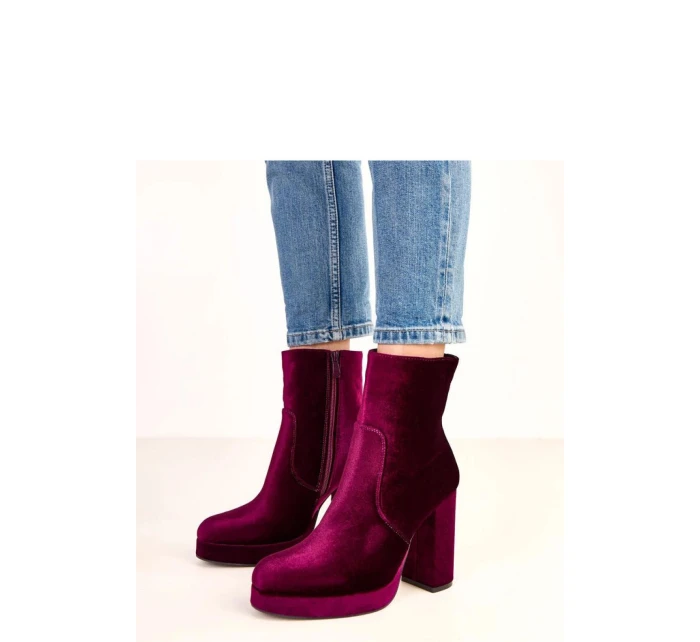 Dámské kotníkové boty na podpatku RQ481 Vínová - BESTELLE Dámské kotníkové boty na podpatku RQ481 Vínová - BESTELLE