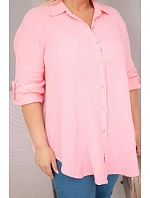 Bavlněná mušelínová košile Plus Size 65622 baby růžová - Kesi