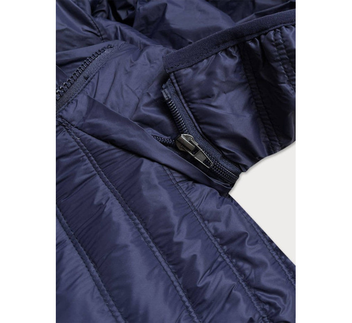 Tmavě modrá prošívaná dámská bunda s kapucí (2021-09)