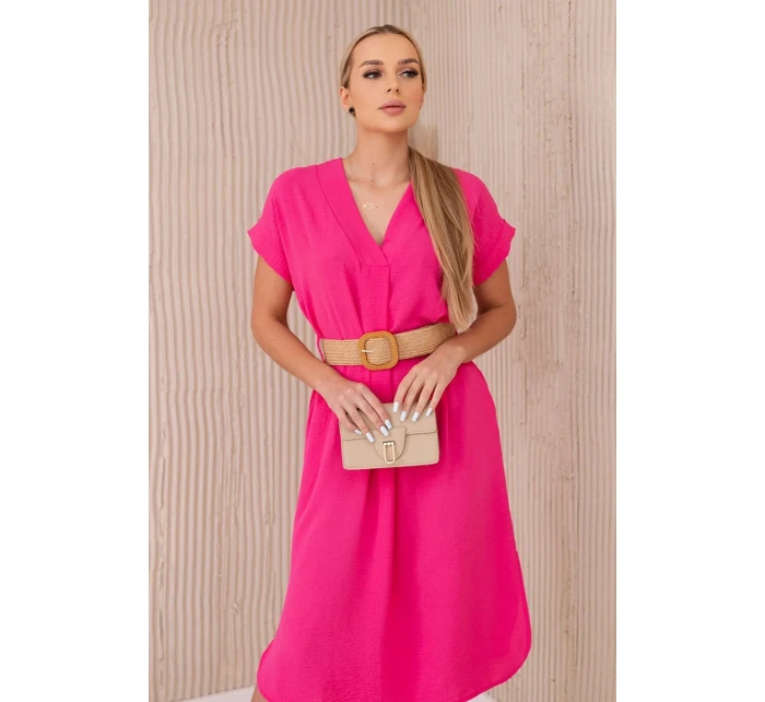 Šaty s ozdobným páskem růžové
