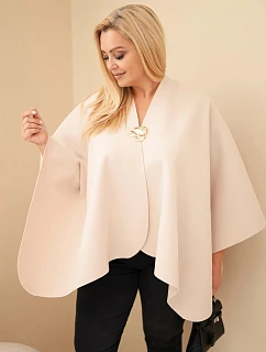 Dámské pončo Plus Size s broží béžová