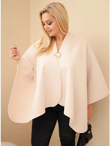 Dámské pončo Plus Size s broží béžová Dámské pončo Plus Size s broží béžová