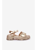 Eko Kožené Sandály Dámské S Přezkou Zlaté model 21687888 - Boto Eko Kožené Sandály Dámské S Přezkou Zlaté model 21687888 - Boto