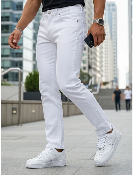 Pánské bílé džíny slim fit UX4487 bílé - FashionStreet