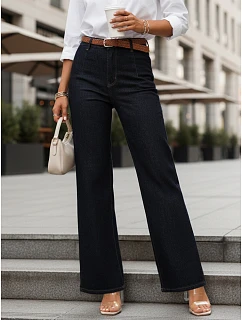 Dámské džíny s vysokým pasem a širokými nohavicemi tmavě modré FashionStreet UY2967