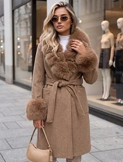 Dámský kabát s odnímatelným kožešinovým límcem Fango FashionStreet TY6075