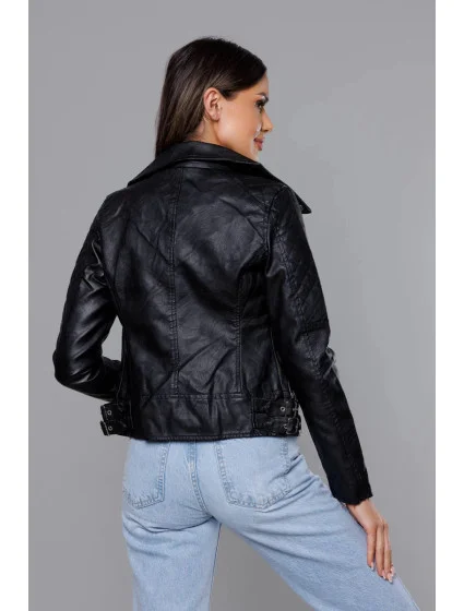Černá bunda ramoneska s klopami model 18117106 - Forget me not FASHION Černá bunda ramoneska s klopami model 18117106 - Forget me not FASHION