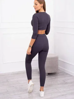 Pruhovaný set krátký top grafitový