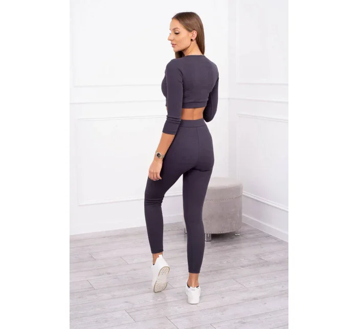 Pruhovaný set krátký top grafitový