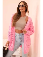 Dámský kardigan s kapsami a model 21207664 světle růžový - K-Fashion