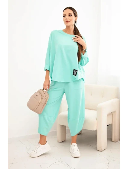 Komplet bavlněný mikina + kalhoty tmavě mátová