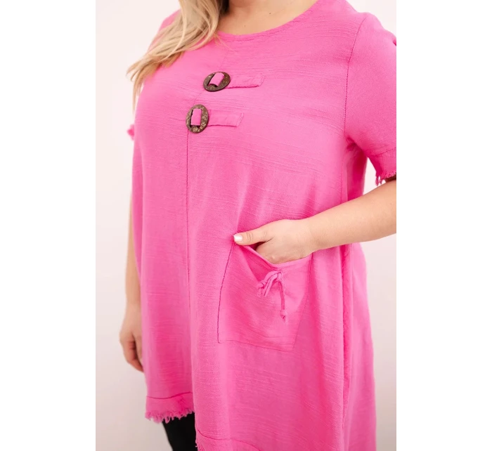 Dámské bavlněné šaty Plus Size s delším zadním dílem a kapsou růžová