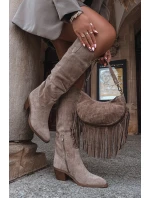 Dámské kozačky cowboy na podpatku z eko semiše béžové Esmira