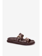 Dámské pantofle se zlatými přezkami kůže čokoládové model 21943360 - Boto