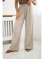 Mušelínové kalhoty se širokou nohavicí béžový