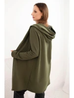 Dámská mikina z bavlny s kapucí a prodlouženým předním dílem khaki