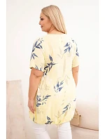 Dámská bavlněná halenka Plus Size s krátkým rukávem a vázáním dole žlutá