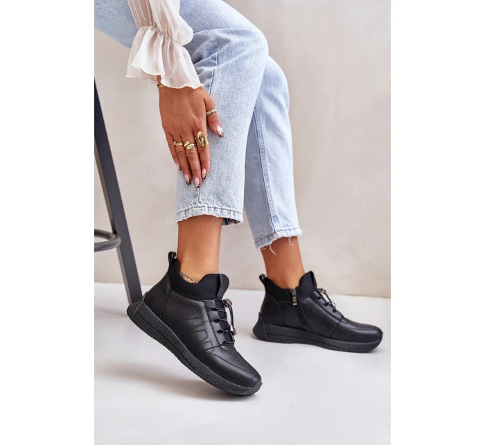 Zateplené Sportovní Kožené Boty Na Zip Černé Artiker 55C0041