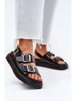 Kožené Lakované Dámské Sandály S Přezkami Big Star RR274662 Černé Kožené Lakované Dámské Sandály S Přezkami Big Star RR274662 Černé