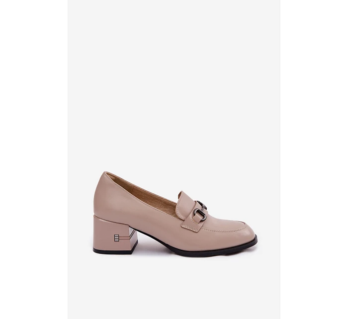 Kožené dámské polobotky na podpatku Vinceza 18116 Béžové