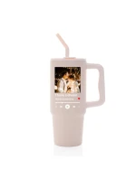 Cestovní termoska s barevným víčkem s vlastním odkazem na oblíbenou písničku