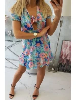 Květinové šaty s véčkovým výstřihem mint