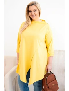 Dámská bavlněná blůza Plus Size asymetrická s ohrnutým rukávem žlutá