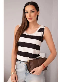 Dámská viskózová halenka bez rukávů v barevných pruzích černý + béžový