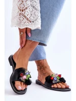 Pantofle s ozdobnými korálky S.Barski KV-2775-47 Černé