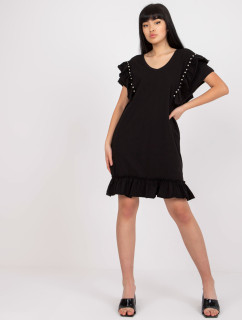 Černé bavlněné ležérní šaty s volánkem