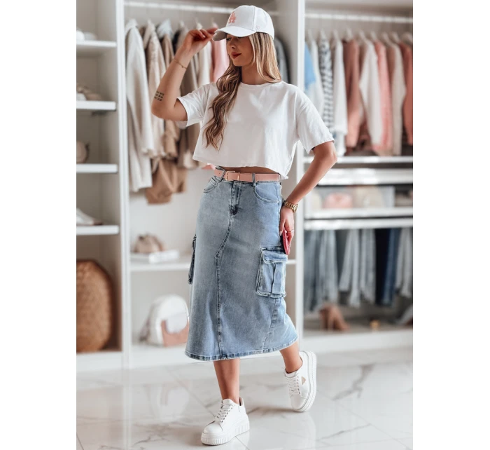 CARGOMIDI modrá midi džínová sukně FashionStreet CY0490