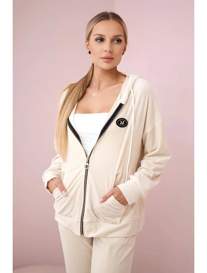 Velurový komplet mikina s kapucí + kalhoty světle béžová Velurový komplet mikina s kapucí + kalhoty světle béžová