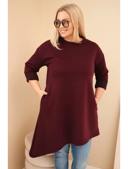 Dámská sukni Plus Size z viskózy s volným střihem a dlouhým rukávem švestková Dámská sukni Plus Size z viskózy s volným střihem a dlouhým rukávem švestková