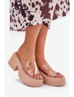 Průhledné Dámské Pantofle Na Platformě A Podpatku Béžové model 21687118 - Boto Průhledné Dámské Pantofle Na Platformě A Podpatku Béžové model 21687118 - Boto