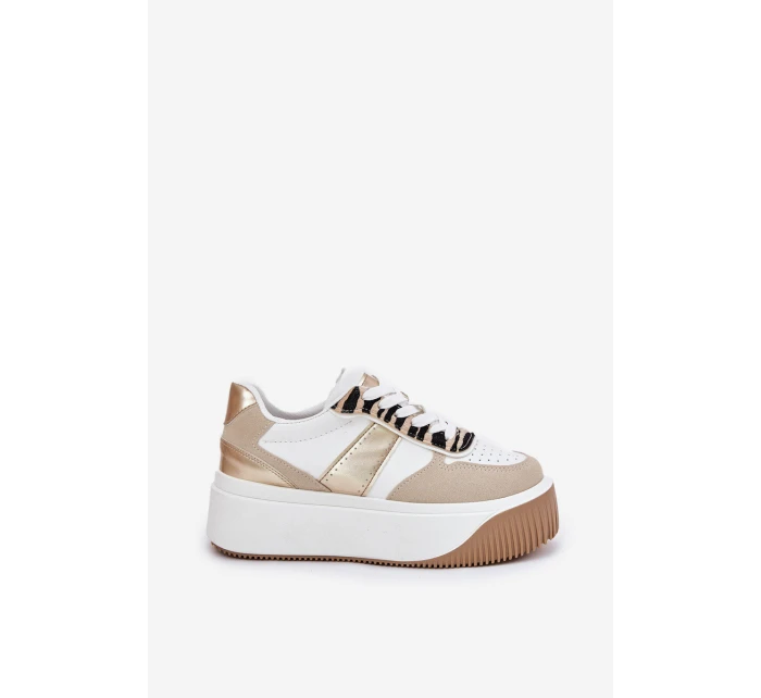 Dámské tenisky na masivní platformě se zvířecím vzorem béžovo-zlaté Telanila