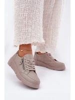 Kožené Sportovní Boty Tenisky Na Platformě Se Zipem Vinceza 88019 Tmavě Béžové Kožené Sportovní Boty Tenisky Na Platformě Se Zipem Vinceza 88019 Tmavě Béžové