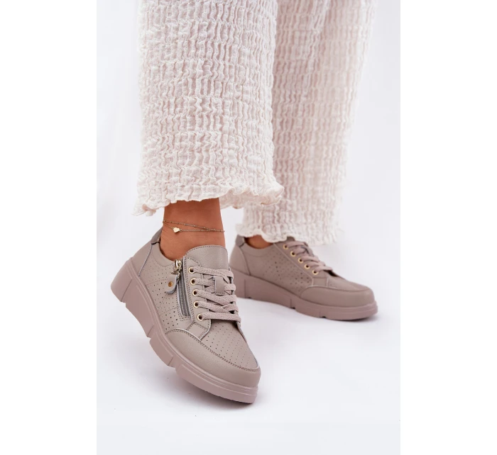 Kožené Sportovní Boty Tenisky Na Platformě Se Zipem Vinceza 88019 Tmavě Béžové Kožené Sportovní Boty Tenisky Na Platformě Se Zipem Vinceza 88019 Tmavě Béžové