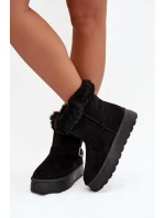 Dámské sněhule na platformě s přezkou a kožešinou Czarne model 21821891 - Boto