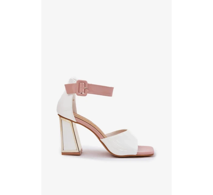 Dámské lakované sandály na sloupku - bílé Vinceza Dámské lakované sandály na sloupku - bílé Vinceza