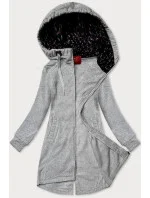 Světle šedá dlouhá dámská rozepínací mikina s kapucií LHD (AMG-693A) Světle šedá dlouhá dámská rozepínací mikina s kapucií LHD (AMG-693A)