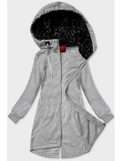 Světle šedá dlouhá dámská rozepínací mikina s kapucií LHD (AMG-693A) Světle šedá dlouhá dámská rozepínací mikina s kapucií LHD (AMG-693A)