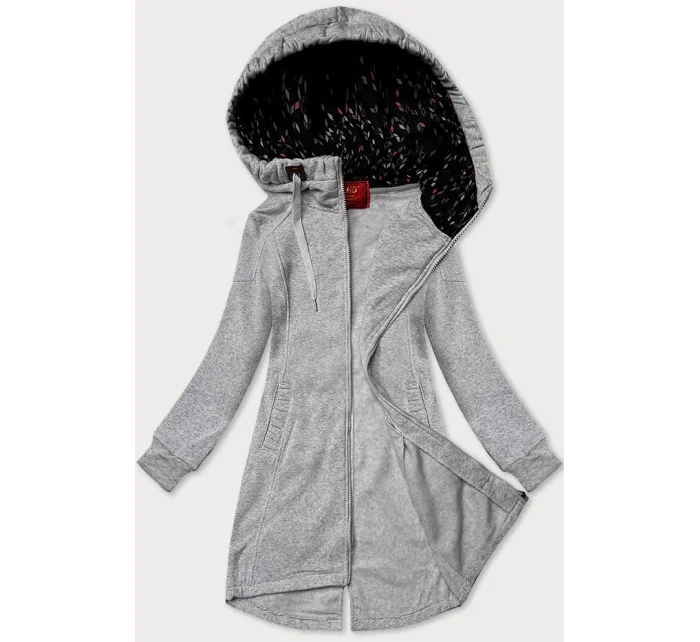 Světle šedá dlouhá dámská rozepínací mikina s kapucií LHD (AMG-693A) Světle šedá dlouhá dámská rozepínací mikina s kapucií LHD (AMG-693A)