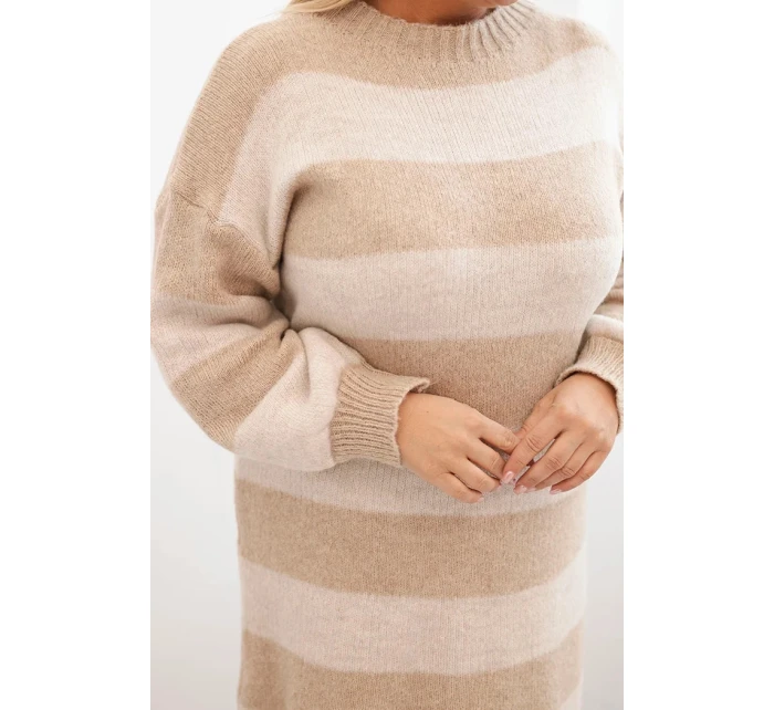 Dámská pletená sukýnka Plus Size pruhovaná béžová