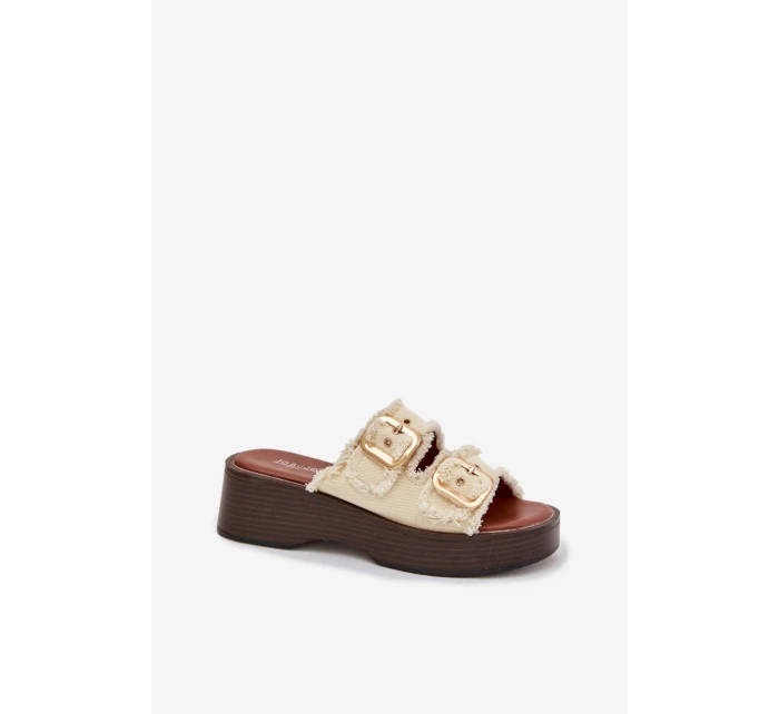 Dámské pantofle na platformě se zlatými sponami světle béžové Renelisse