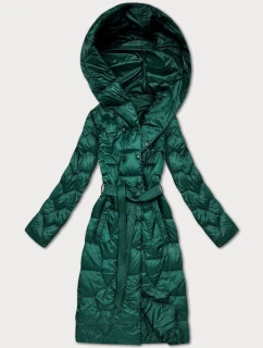 Tmavě zelený prošívaný kabát s páskem Libland (LD-7806)