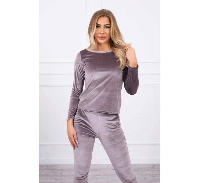 Velurová souprava s řasením na zadní straně šedá