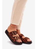 Dámské Pantofle S Leopardím Vzorem Na Platformě S Přezkami Hnědé Simbes Dámské Pantofle S Leopardím Vzorem Na Platformě S Přezkami Hnědé Simbes