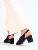 Pěkné  sandály dámské černé na širokém podpatku