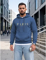 Bluza męska z kapturem z nadrukiem PARIS niebieska model 22347644 - FashionStreet Bluza męska z kapturem z nadrukiem PARIS niebieska model 22347644 - FashionStreet